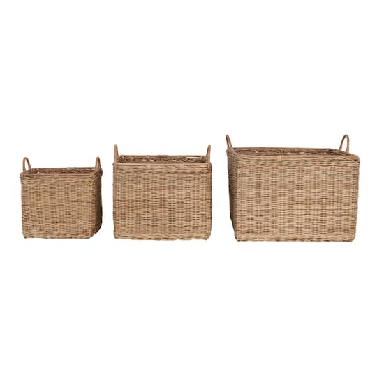 Hello Honey® Natural Square Rattan Basket Set with Handles
